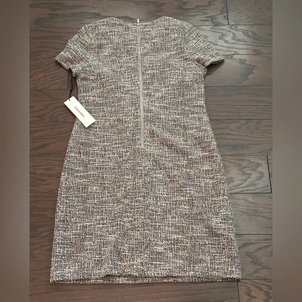 Calvin Klein Tweed Sheath Dress Multicolor Bouclé Careerwear Size 10 NWT